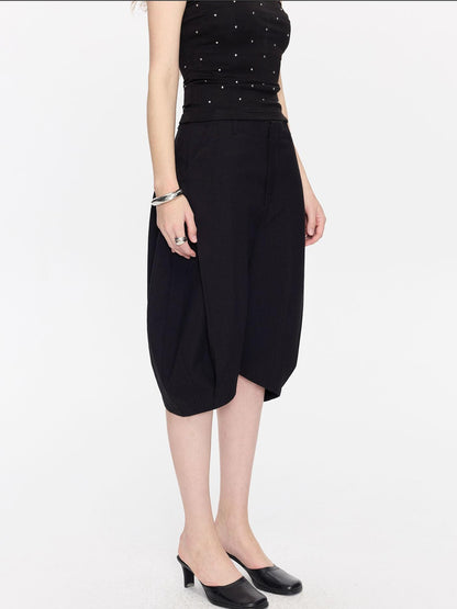 LYUOCHENG Black Minimal Pleated Cocoon Loose Women&