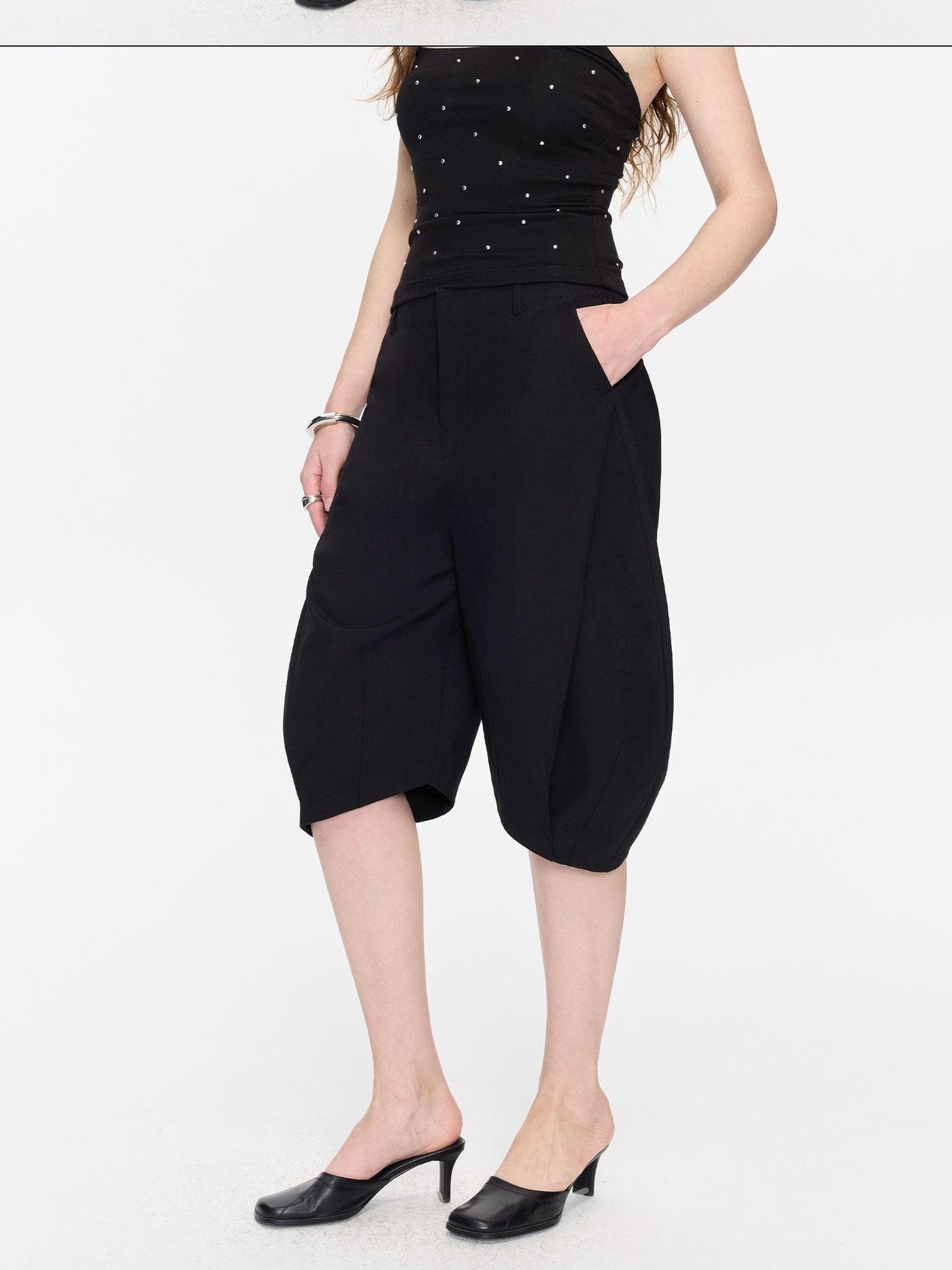 LYUOCHENG Black Minimal Pleated Cocoon Loose Women&