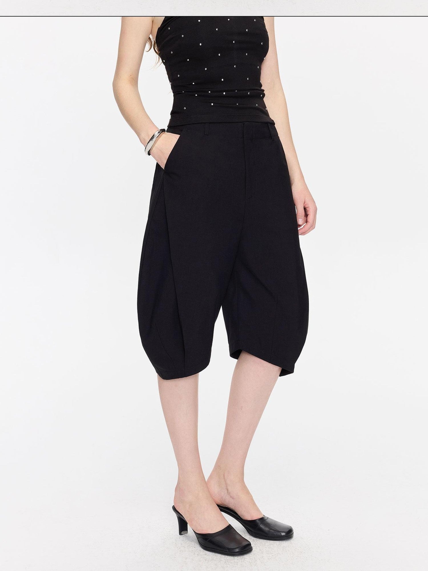 LYUOCHENG Black Minimal Pleated Cocoon Loose Women&