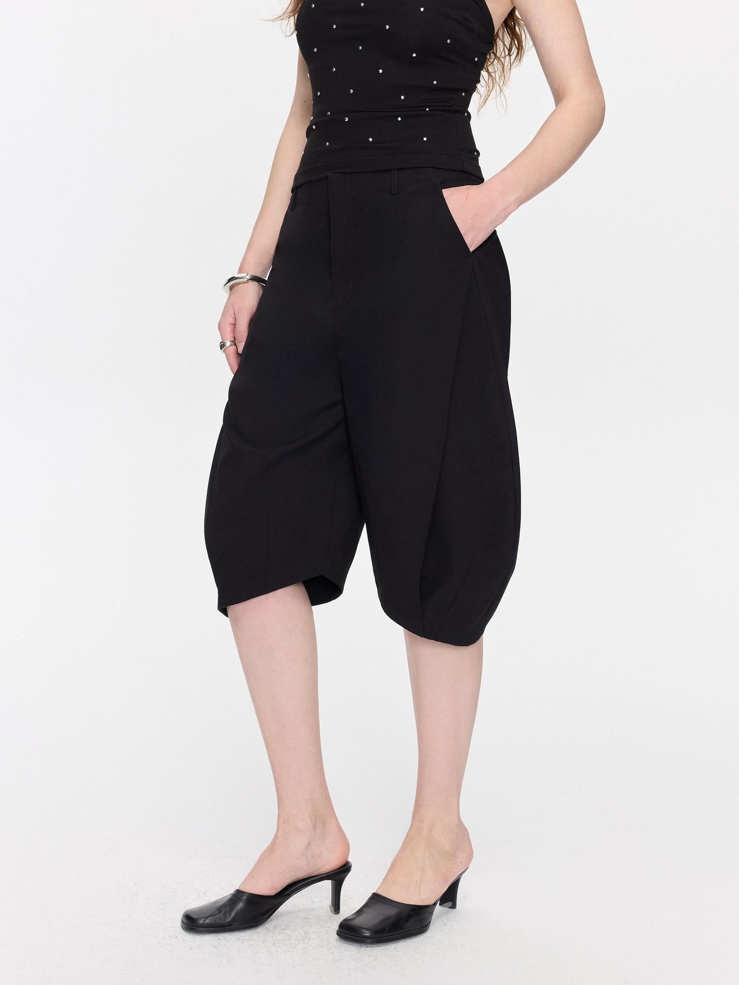 LYUOCHENG Black Minimal Pleated Cocoon Loose Women&