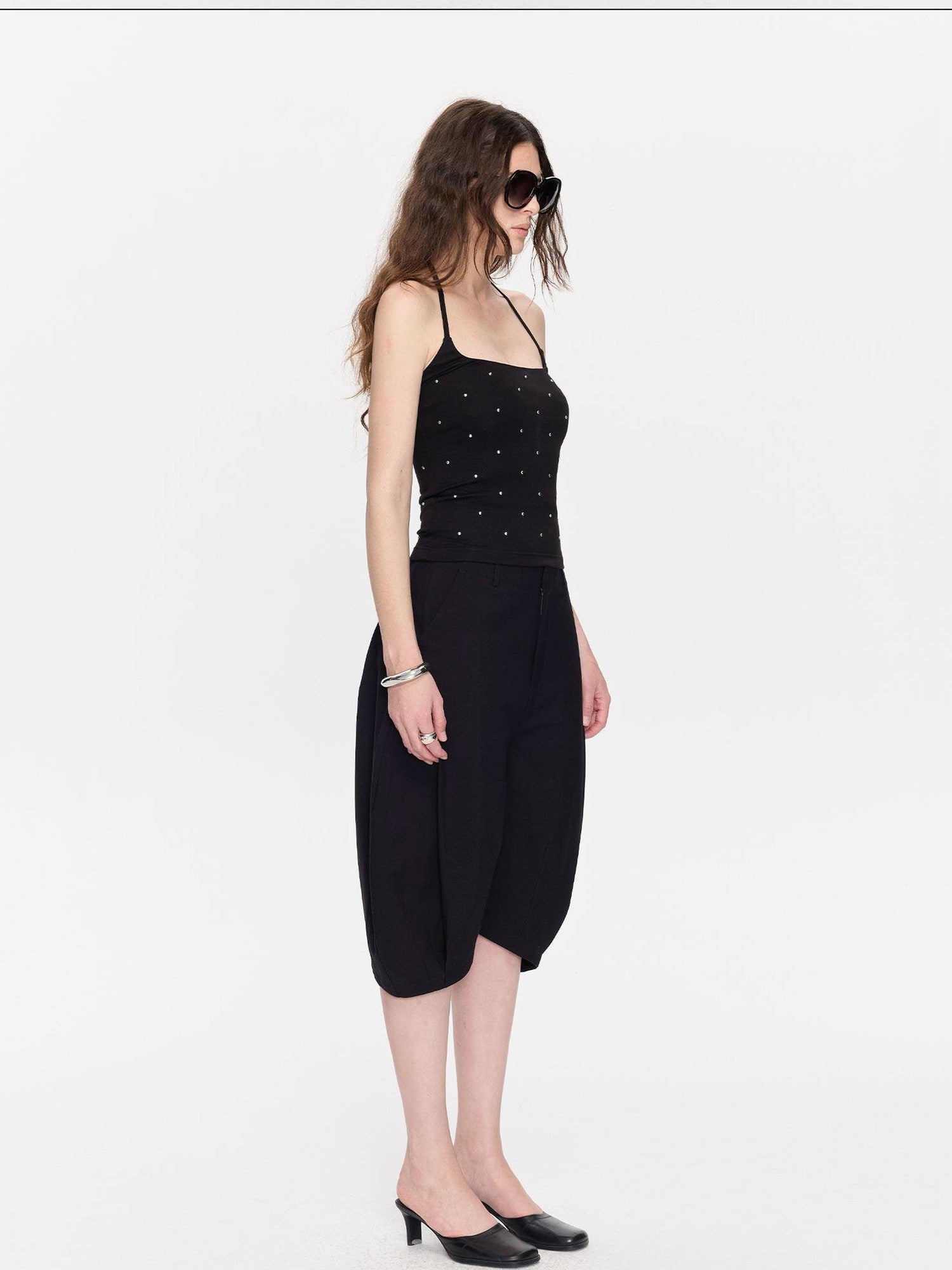 LYUOCHENG Black Minimal Pleated Cocoon Loose Women&