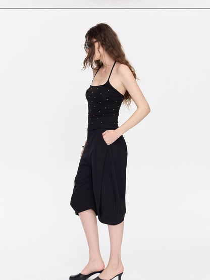 LYUOCHENG Black Minimal Pleated Cocoon Loose Women&