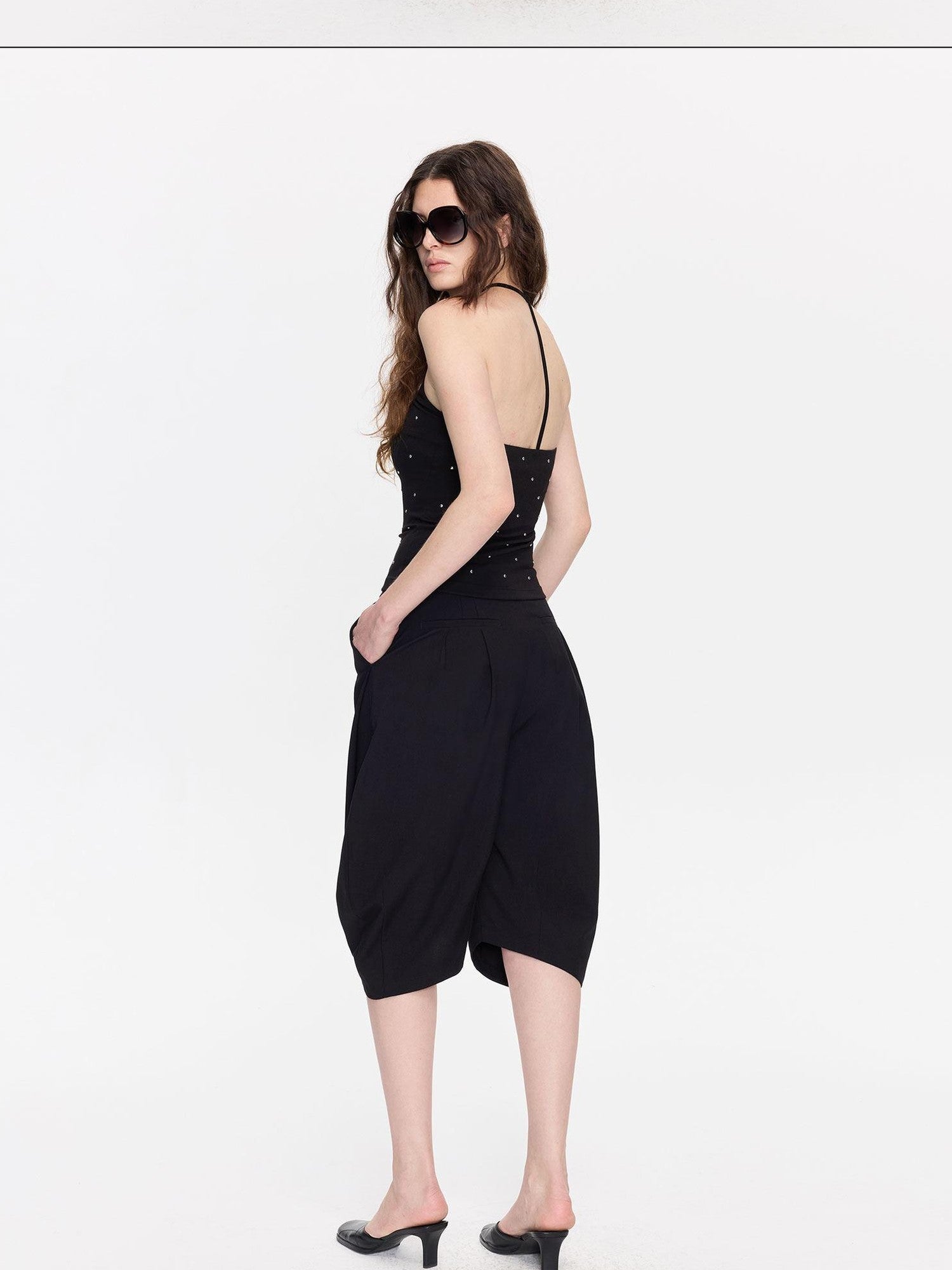 LYUOCHENG Black Minimal Pleated Cocoon Loose Women&