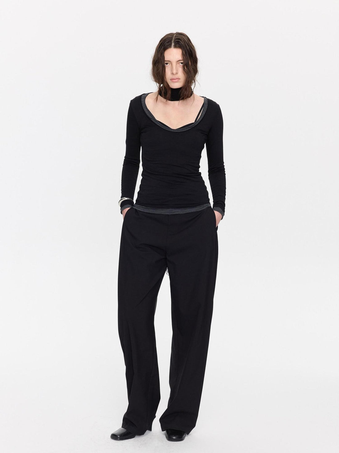 LYUOCHENG Black Minimal Pleated Tapered Relaxed Women&