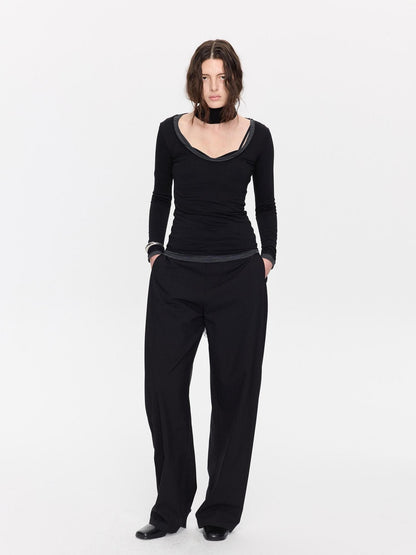 LYUOCHENG Black Minimal Pleated Tapered Relaxed Women&