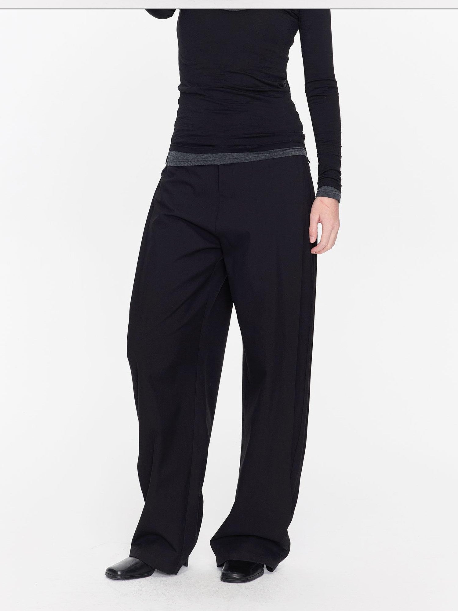 LYUOCHENG Black Minimal Pleated Tapered Relaxed Women&