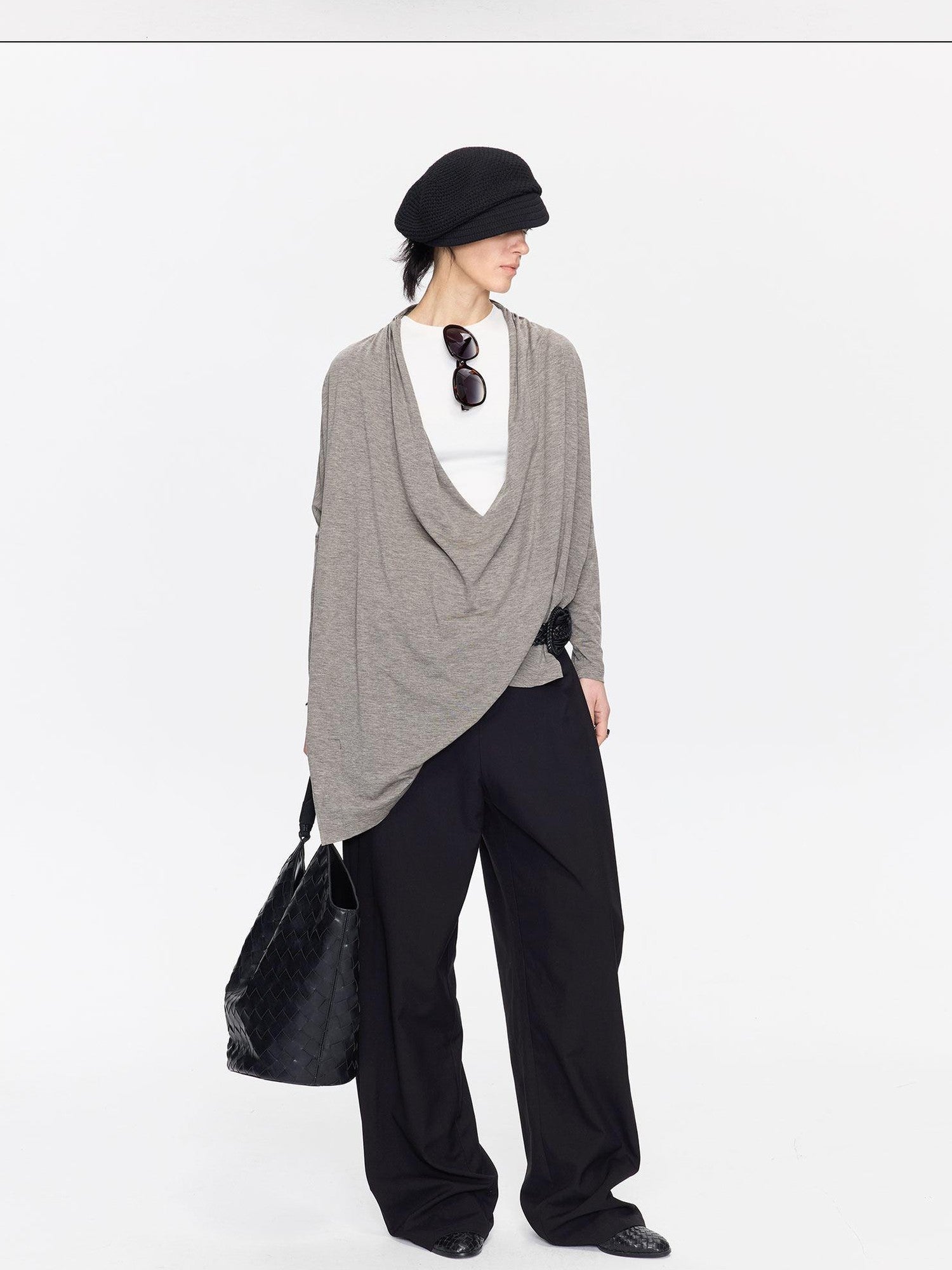 LYUOCHENG Black Minimal Pleated Tapered Relaxed Women&