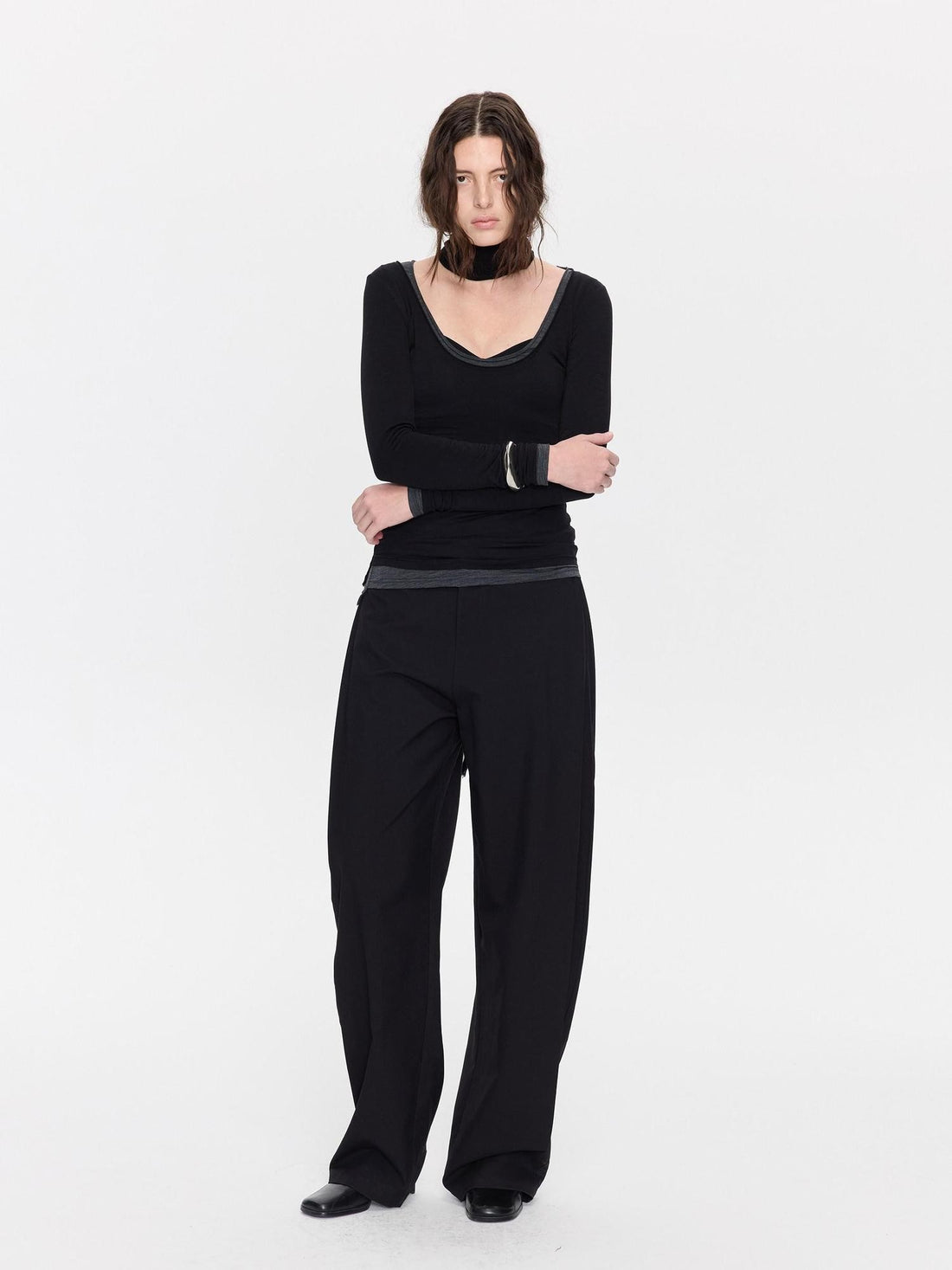 LYUOCHENG Black Minimal Pleated Tapered Relaxed Women&