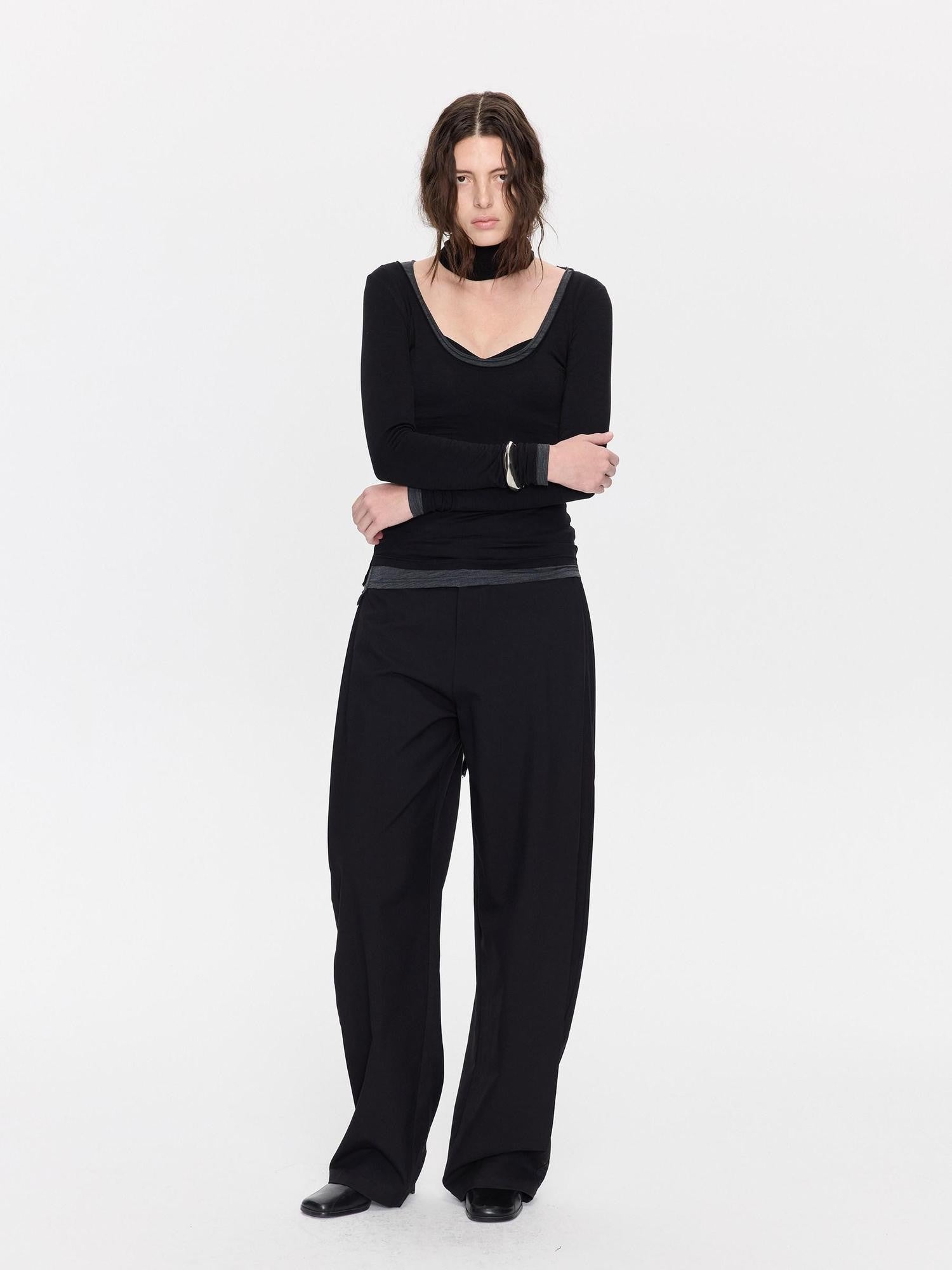 LYUOCHENG Black Minimal Pleated Tapered Relaxed Women&