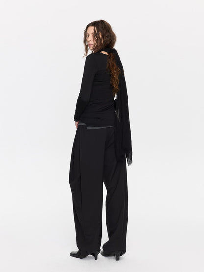 LYUOCHENG Black Minimal Pleated Tapered Relaxed Women&