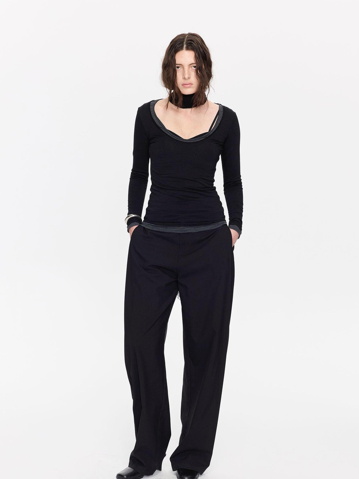 LYUOCHENG Black Minimal Pleated Tapered Relaxed Women&