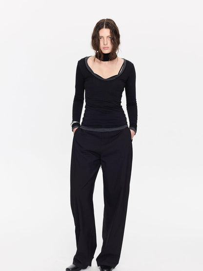 LYUOCHENG Black Minimal Pleated Tapered Relaxed Women&