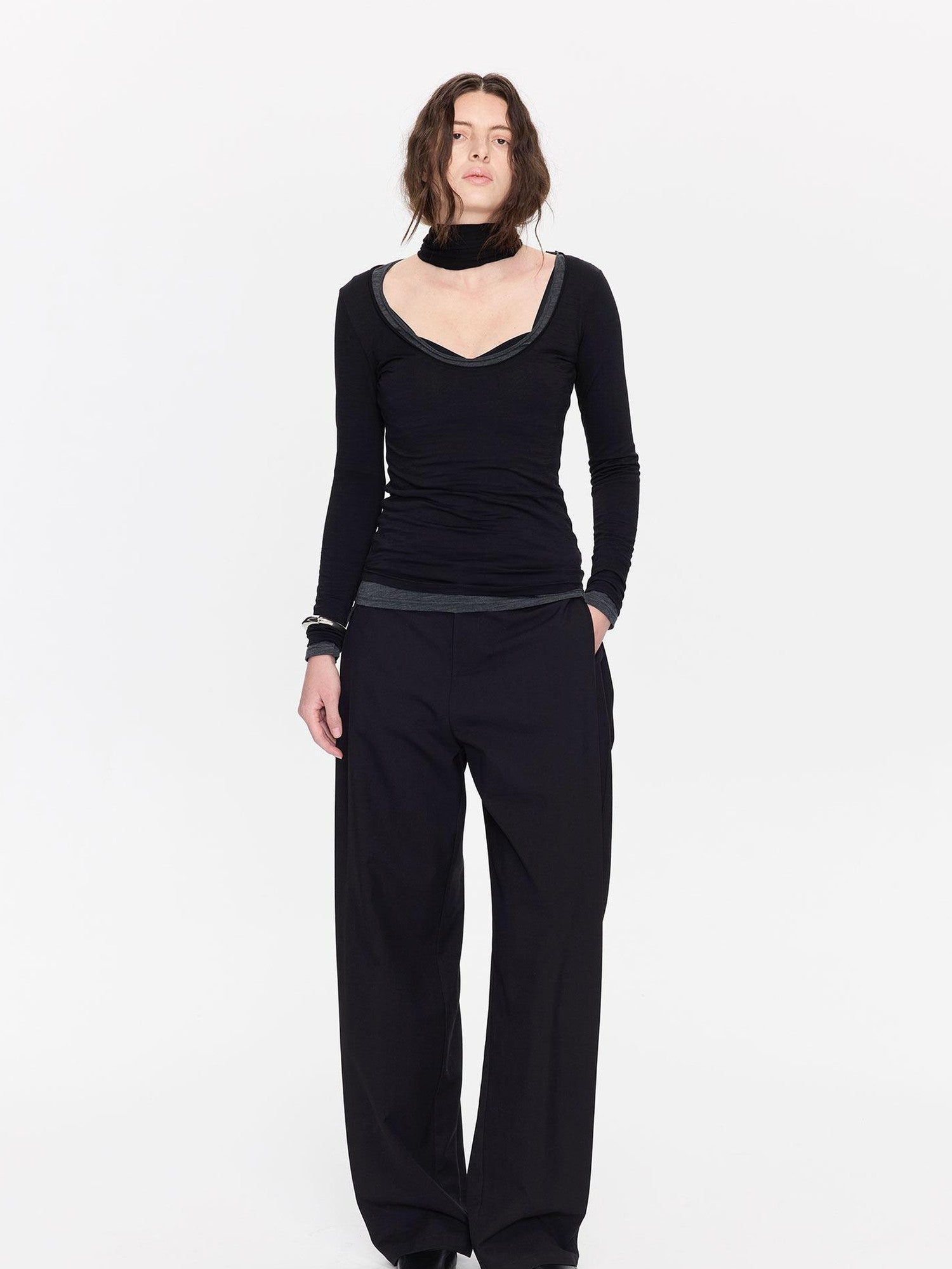 LYUOCHENG Black Minimal Pleated Tapered Relaxed Women&