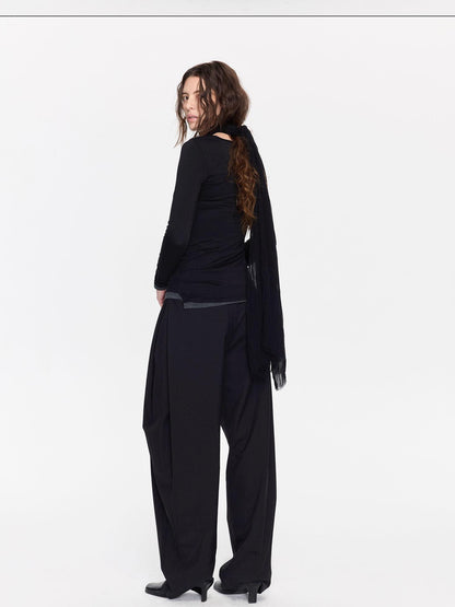 LYUOCHENG Black Minimal Pleated Tapered Relaxed Women&
