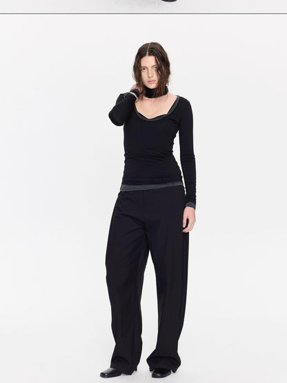LYUOCHENG Black Minimal Pleated Tapered Relaxed Women&