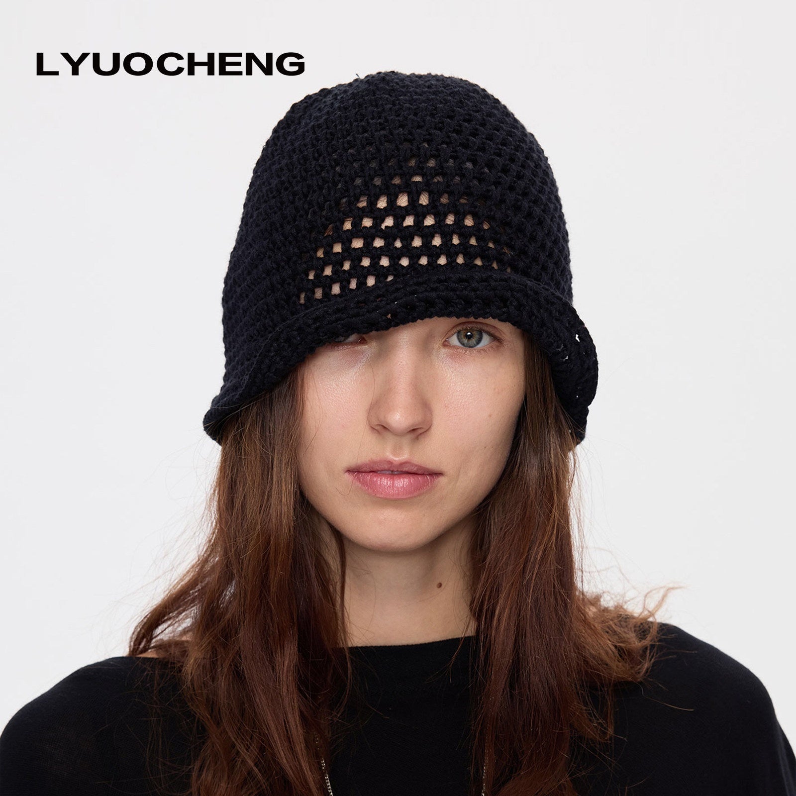 LYUOCHENG_Black_Openwork_Knit_Aluminum_Wire_Breathable_Women&