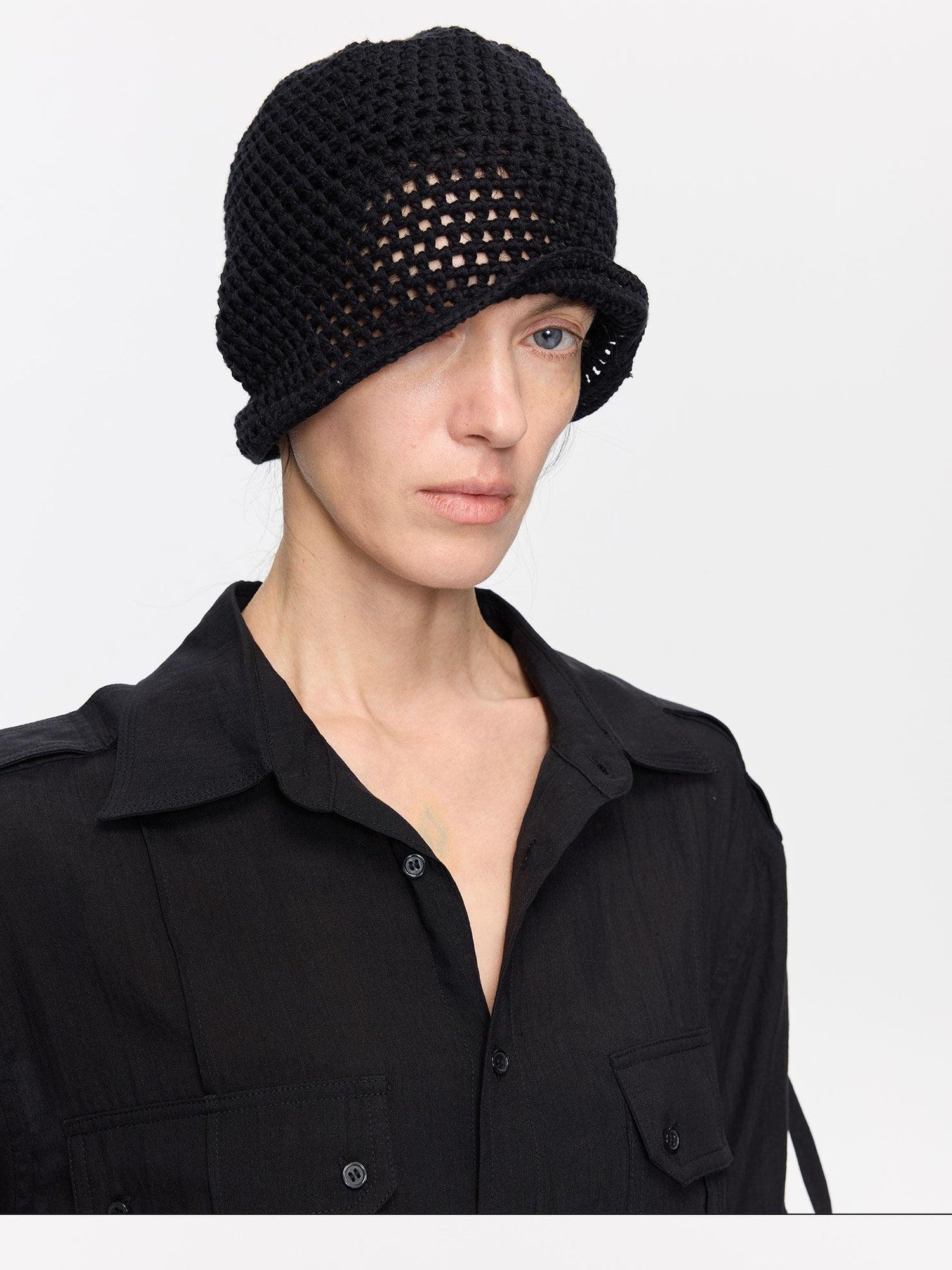 LYUOCHENG Black Openwork Knit Aluminum Wire Breathable Women&