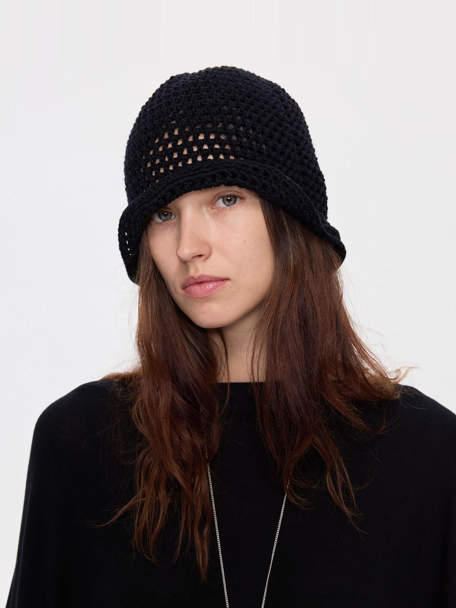 LYUOCHENG Black Openwork Knit Aluminum Wire Breathable Women&