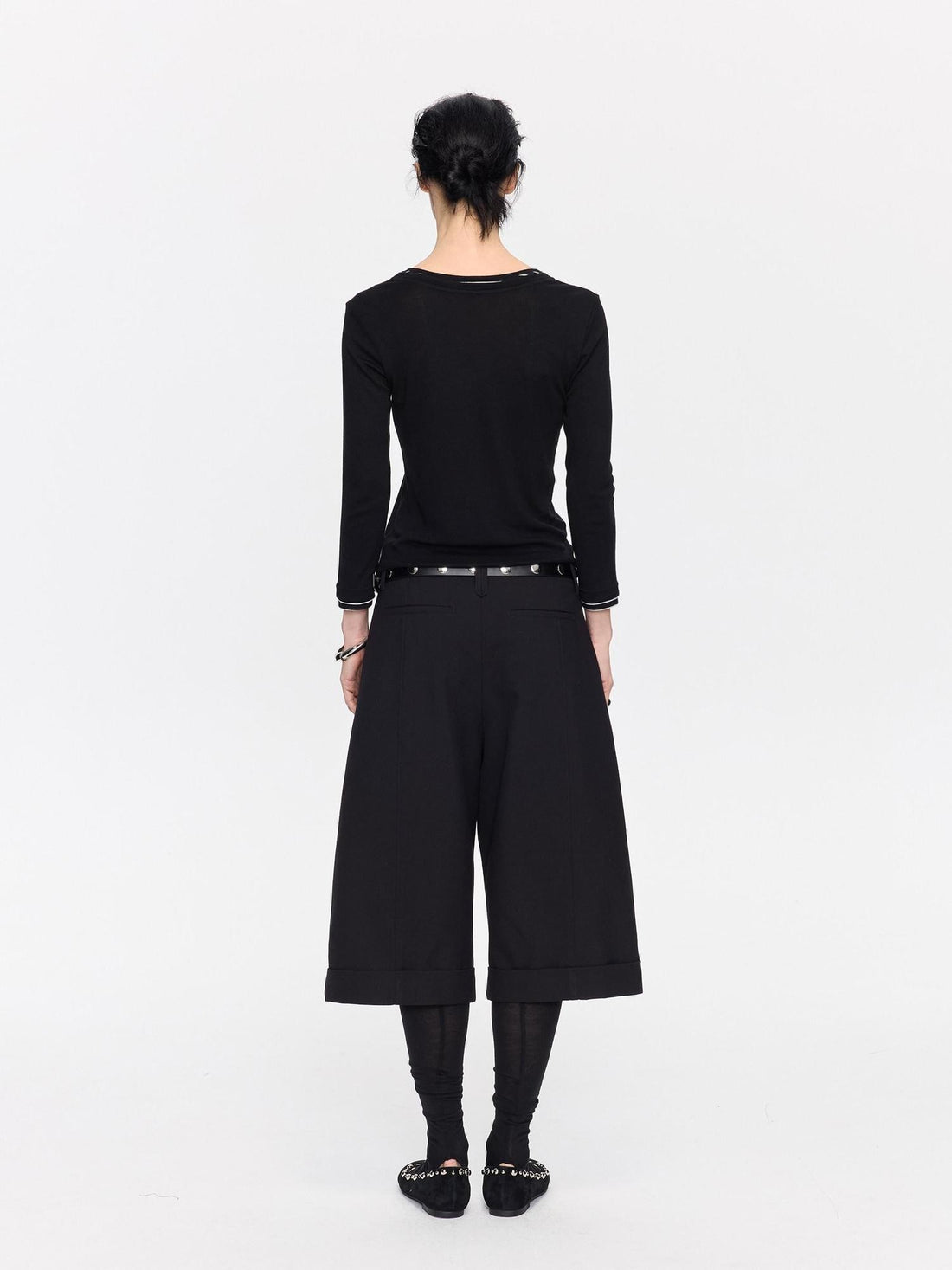 LYUOCHENG Black Patchwork Faux Two Piece V-neck Women&