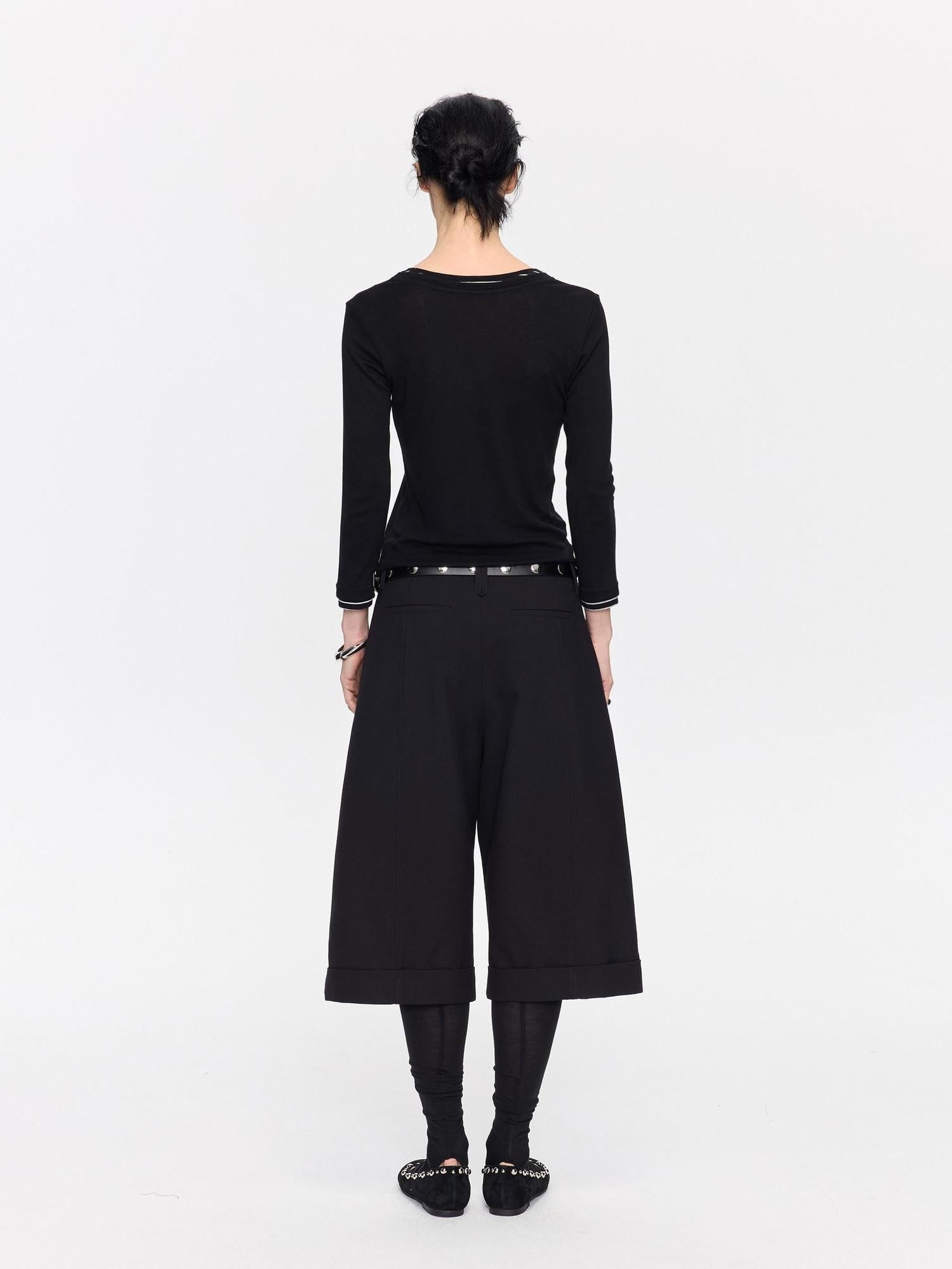 LYUOCHENG Black Patchwork Faux Two Piece V-neck Women&