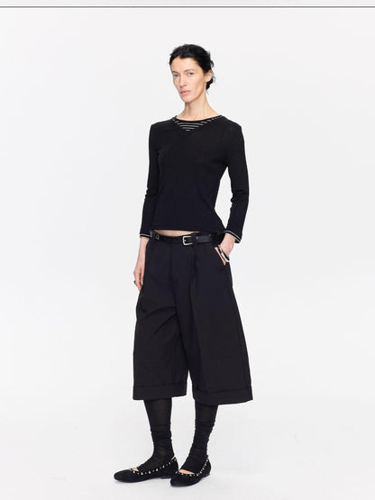 LYUOCHENG Black Patchwork Faux Two Piece V-neck Women&