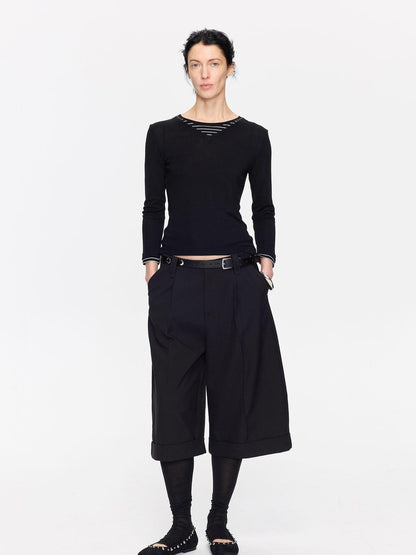LYUOCHENG Black Patchwork Faux Two Piece V-neck Women&