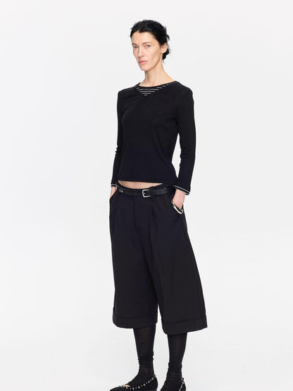 LYUOCHENG Black Patchwork Faux Two Piece V-neck Women&