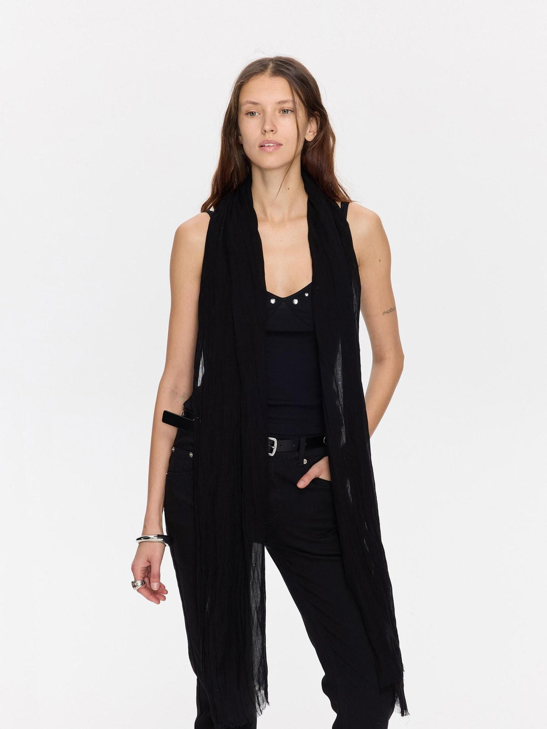 LYUOCHENG Black Pleated Fringed Tassel Women&