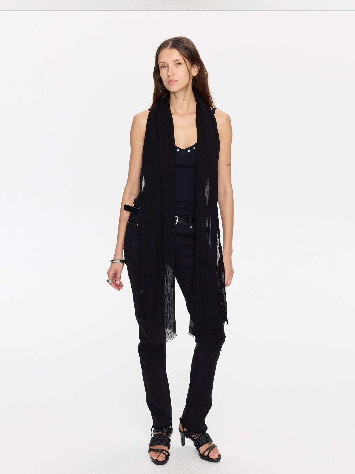LYUOCHENG Black Pleated Fringed Tassel Women&