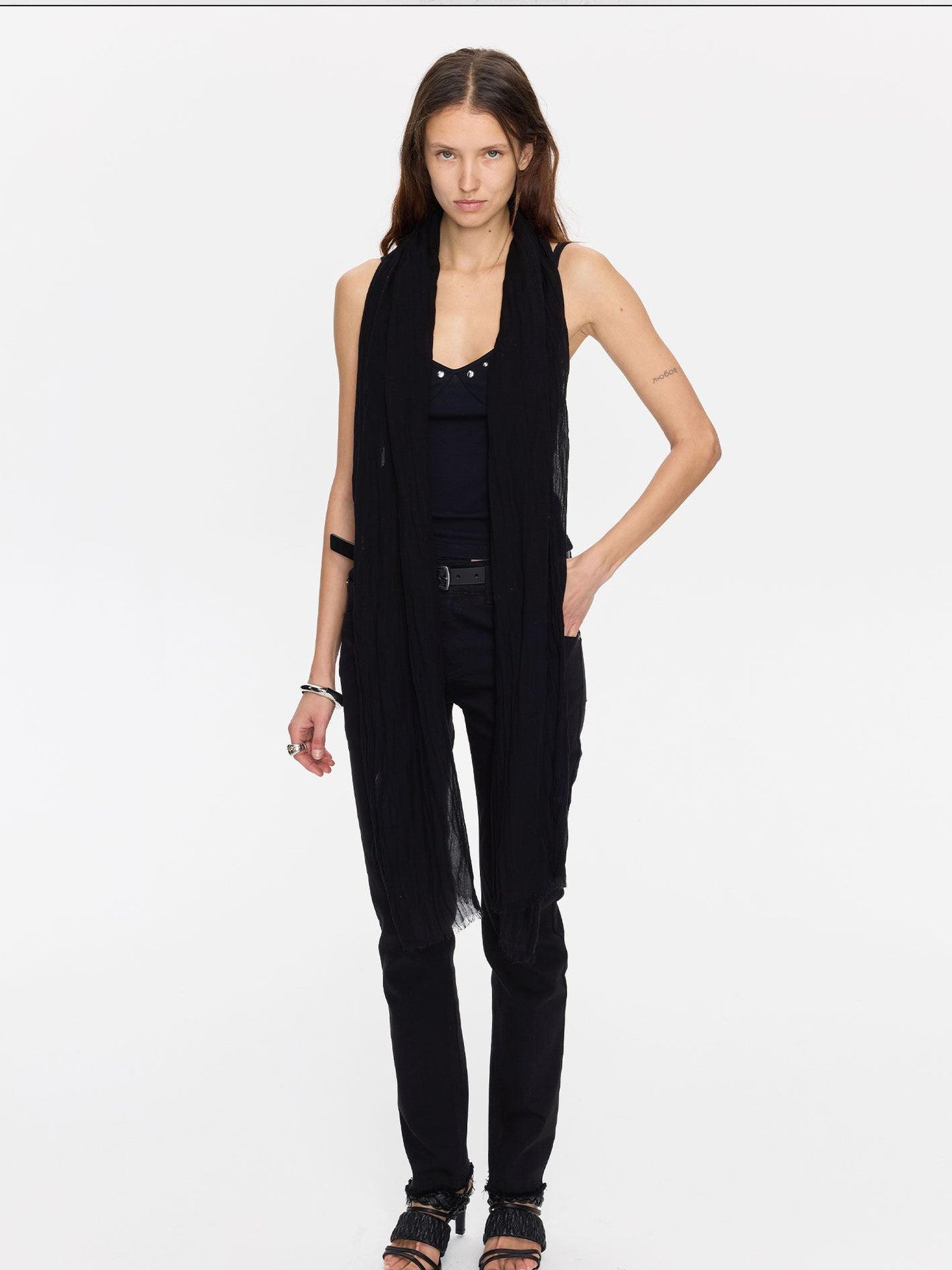 LYUOCHENG Black Pleated Fringed Tassel Women&