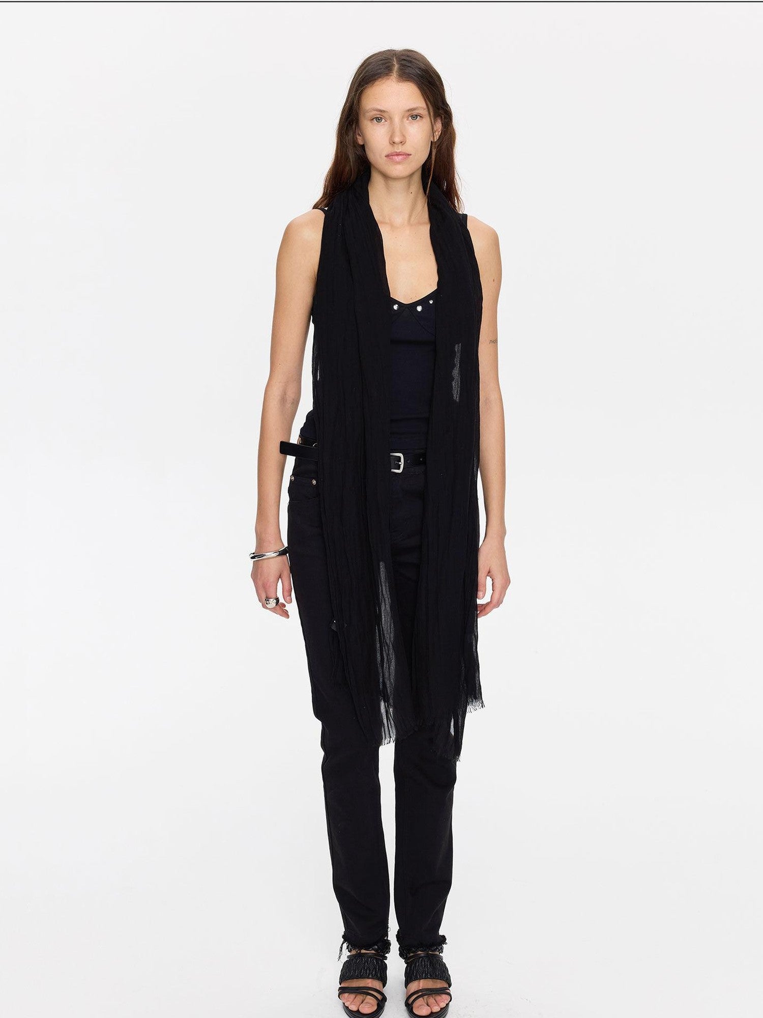 LYUOCHENG Black Pleated Fringed Tassel Women&