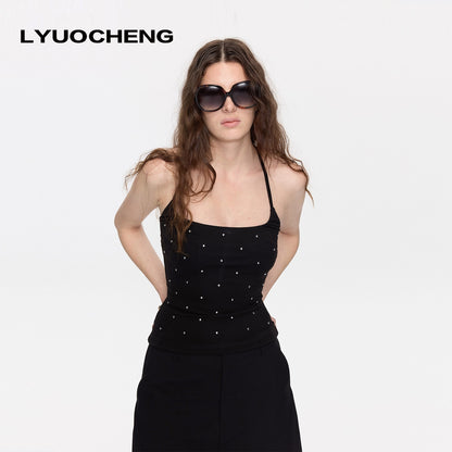 LYUOCHENG_Black_Rhinestone_U_Neck_Slim_Cropped_Women&