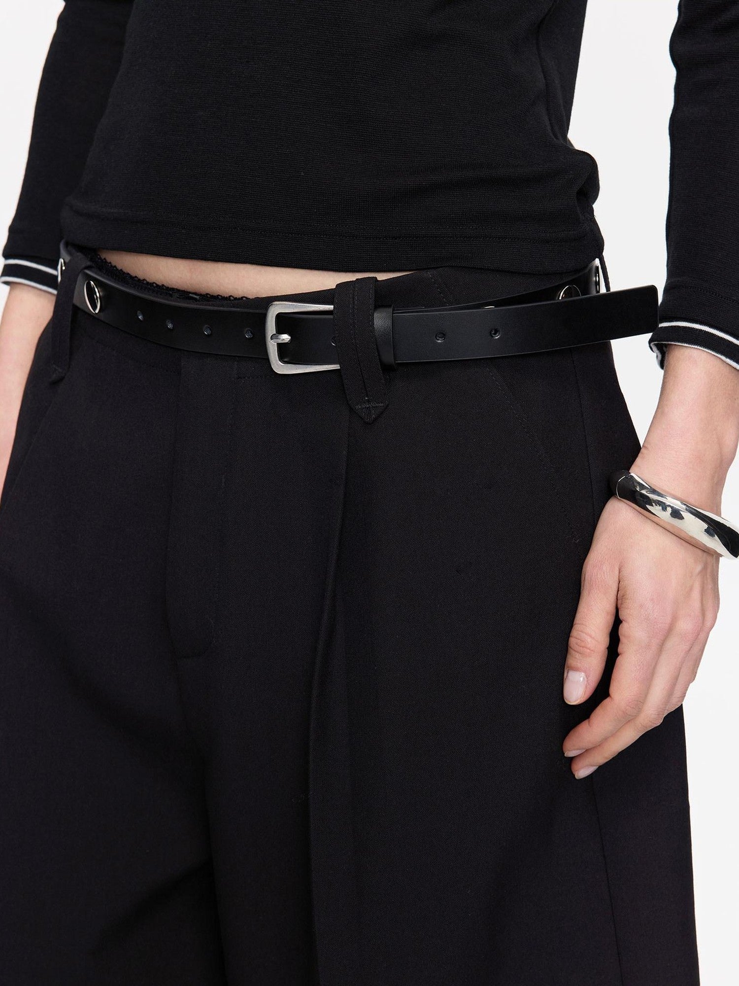 LYUOCHENG Black Round Stud Pin Buckle Women&