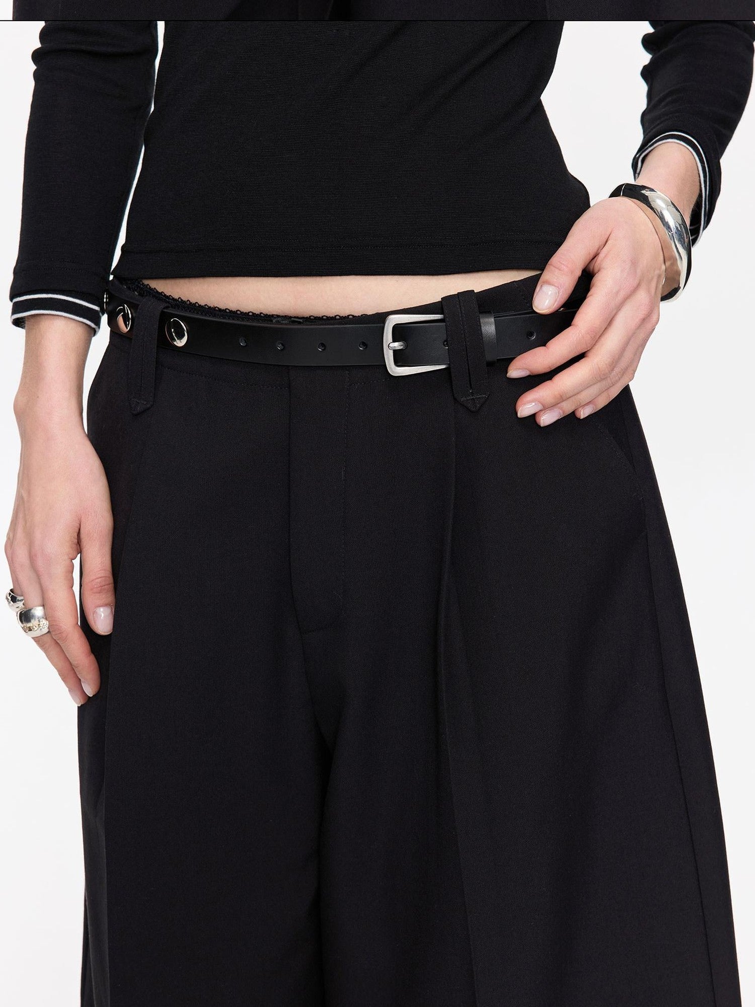 LYUOCHENG Black Round Stud Pin Buckle Women&