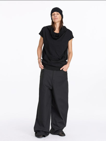 LYUOCHENG Black Scoop Neck H Cut Sleeveless Women&
