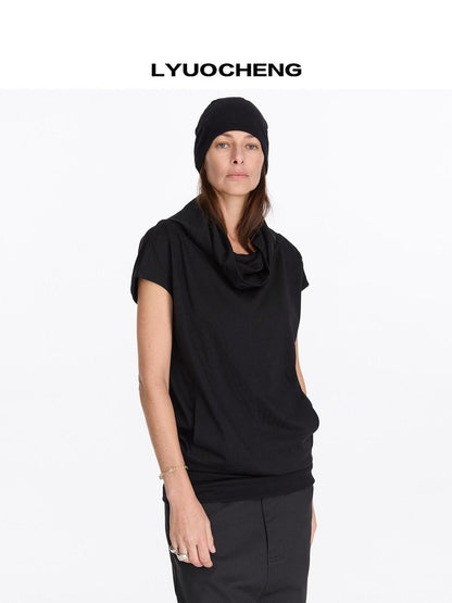 LYUOCHENG Black Scoop Neck H Cut Sleeveless Women&