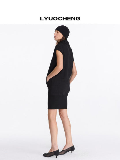 LYUOCHENG Black Scoop Neck H Cut Sleeveless Women&