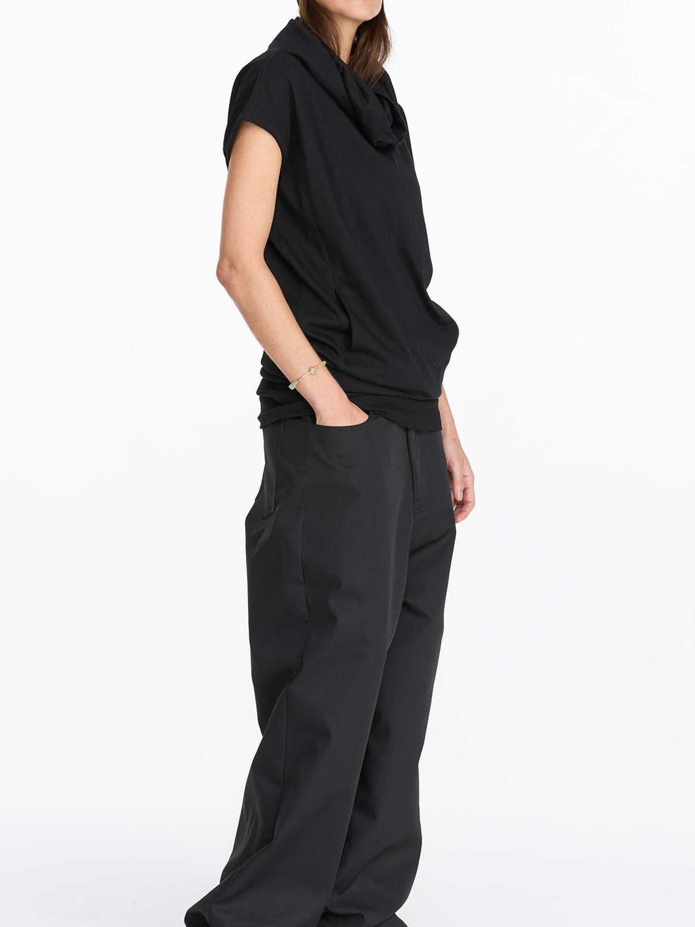 LYUOCHENG Black Scoop Neck H Cut Sleeveless Women&
