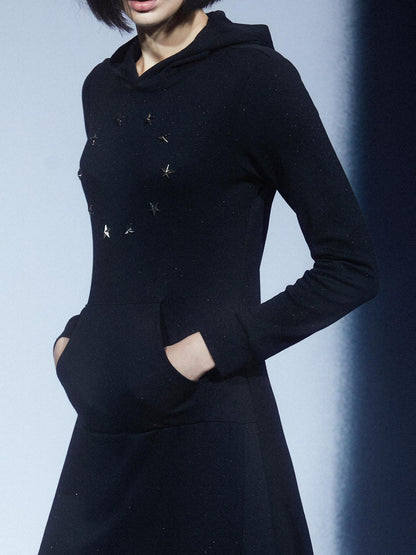 LYUOCHENG Black Sequin Star Stud Aline Women&
