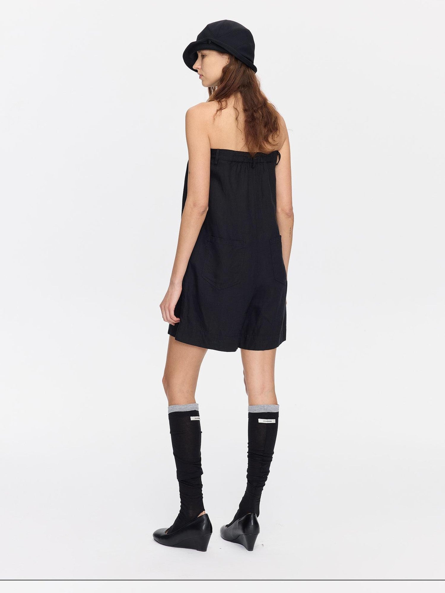 LYUOCHENG Black Solid Pocket Low Waist Loose Women&