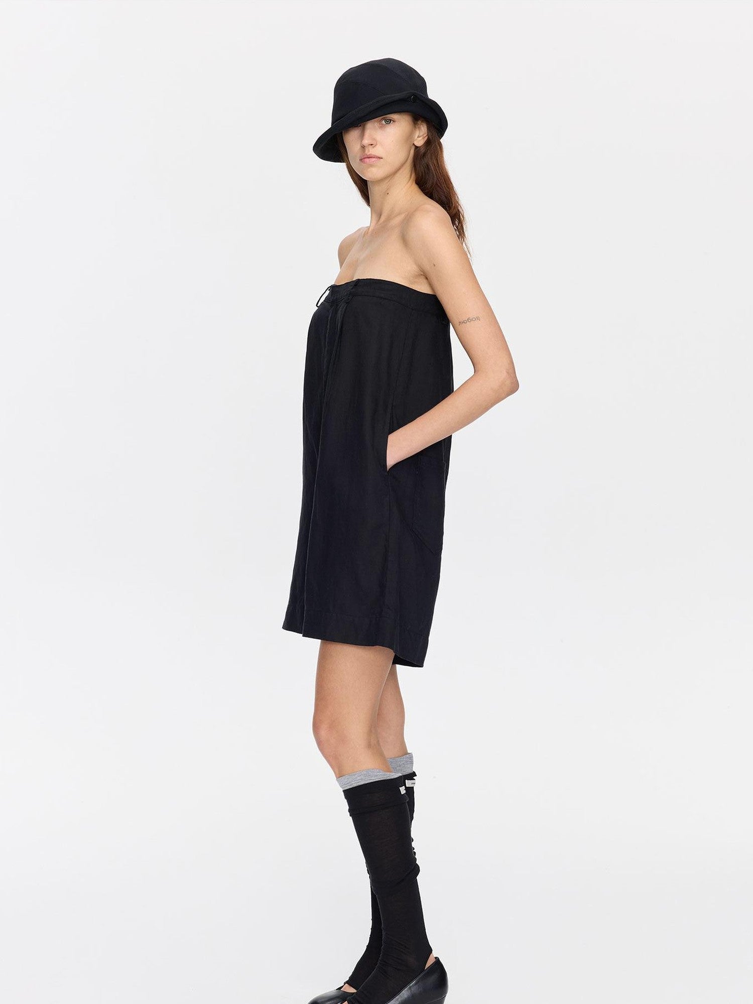 LYUOCHENG Black Solid Pocket Low Waist Loose Women&