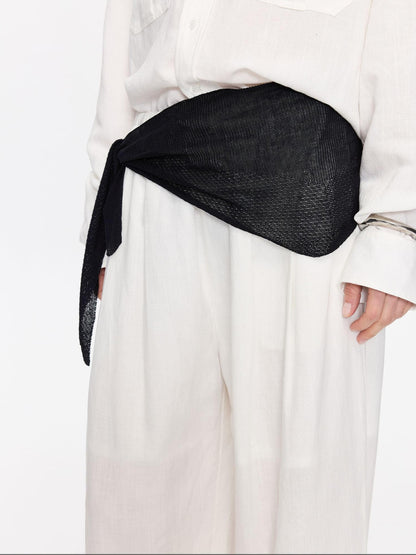 LYUOCHENG Black Solid Rectangular Lyocell Linen Casual Women&