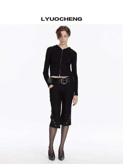 LYUOCHENG Black Vintage Stretch Pocket 3d Low Waist Women&