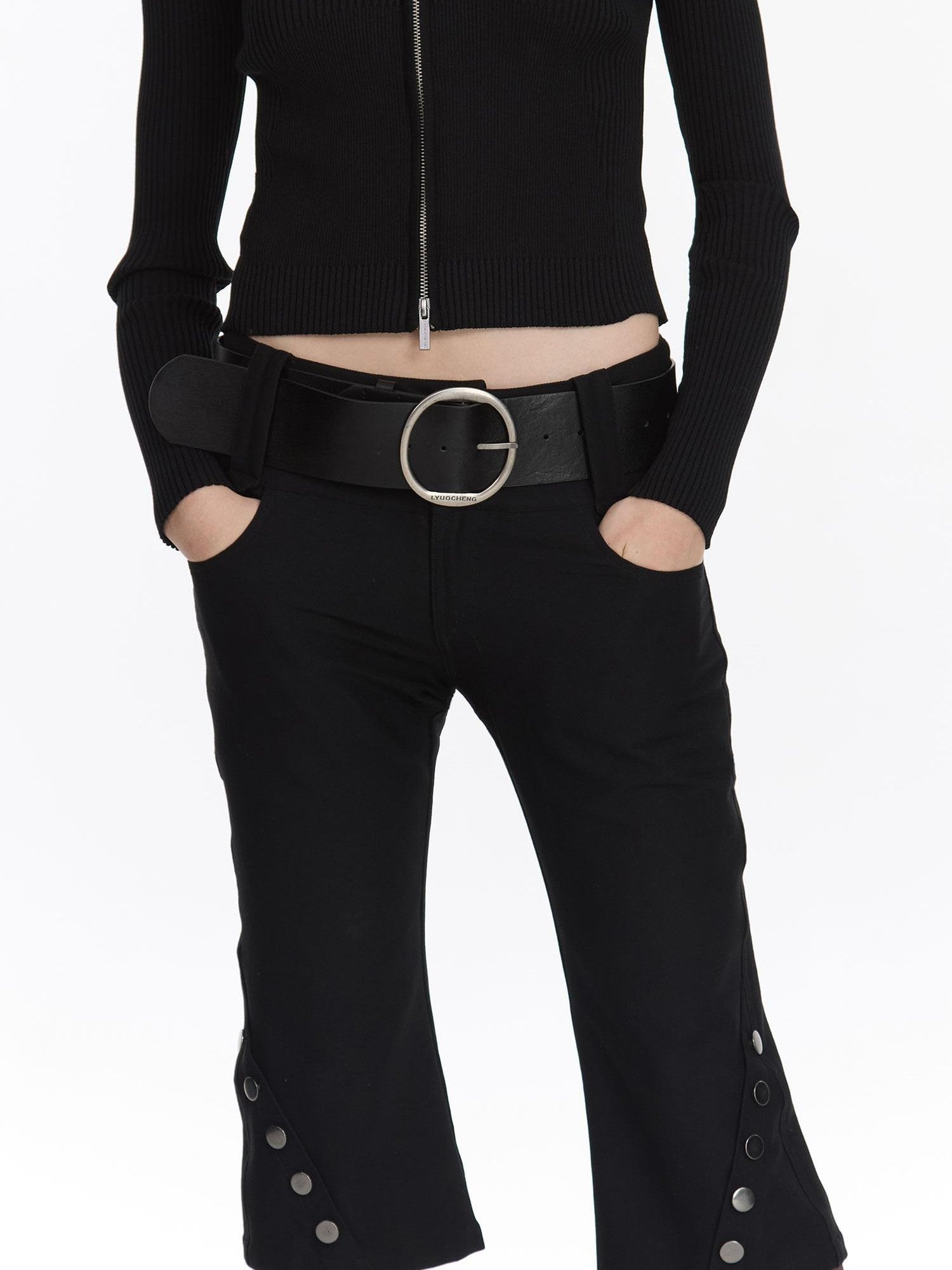 LYUOCHENG Black Vintage Stretch Pocket 3d Low Waist Women&