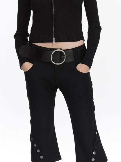 LYUOCHENG Black Vintage Stretch Pocket 3d Low Waist Women&
