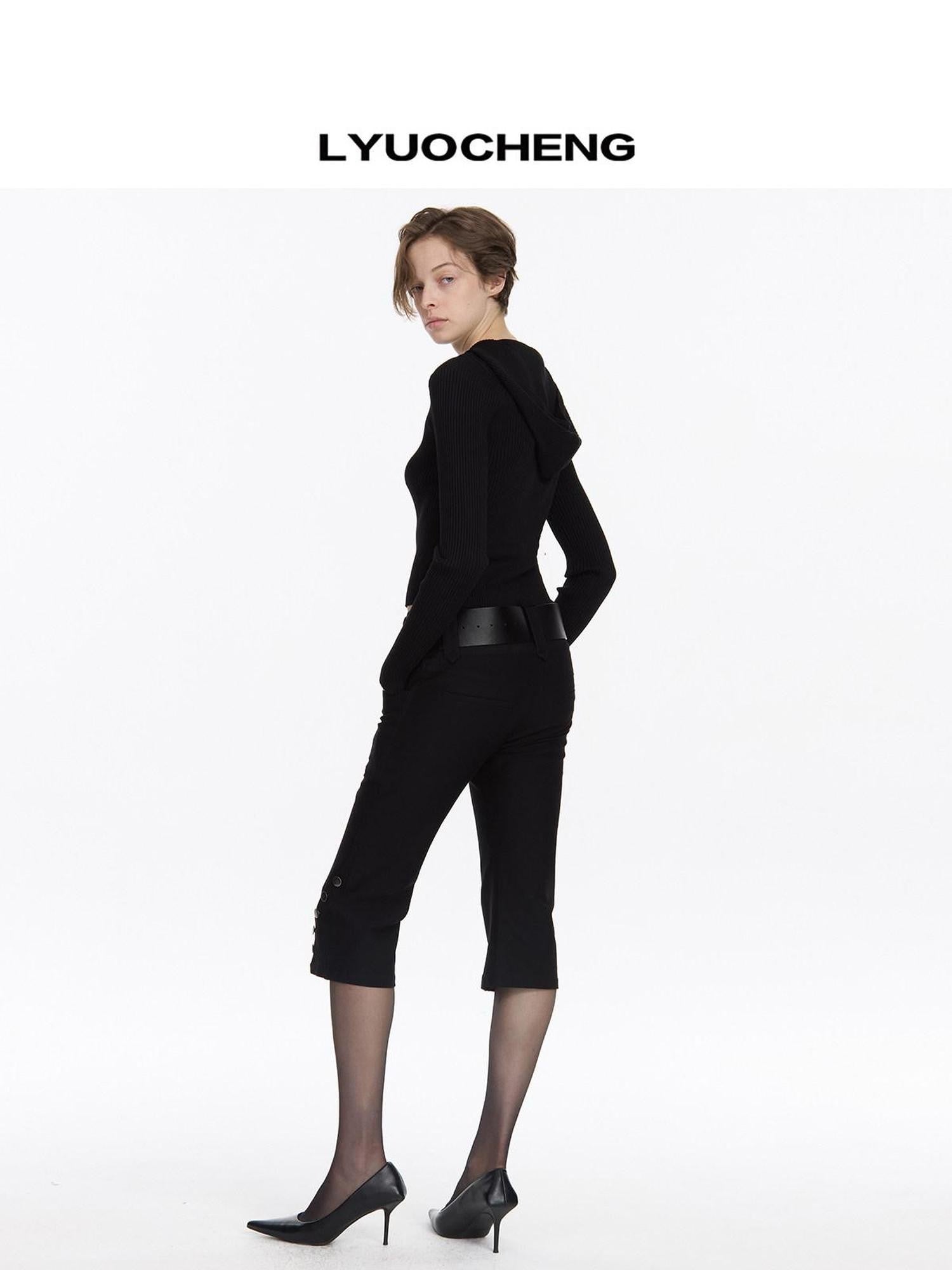 LYUOCHENG Black Vintage Stretch Pocket 3d Low Waist Women&