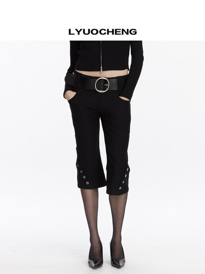 LYUOCHENG Black Vintage Stretch Pocket 3d Low Waist Women&