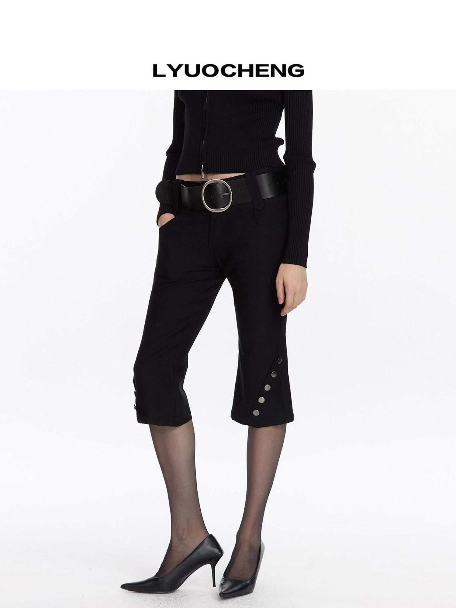 LYUOCHENG Black Vintage Stretch Pocket 3d Low Waist Women&