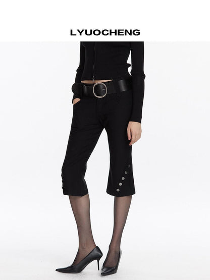 LYUOCHENG Black Vintage Stretch Pocket 3d Low Waist Women&