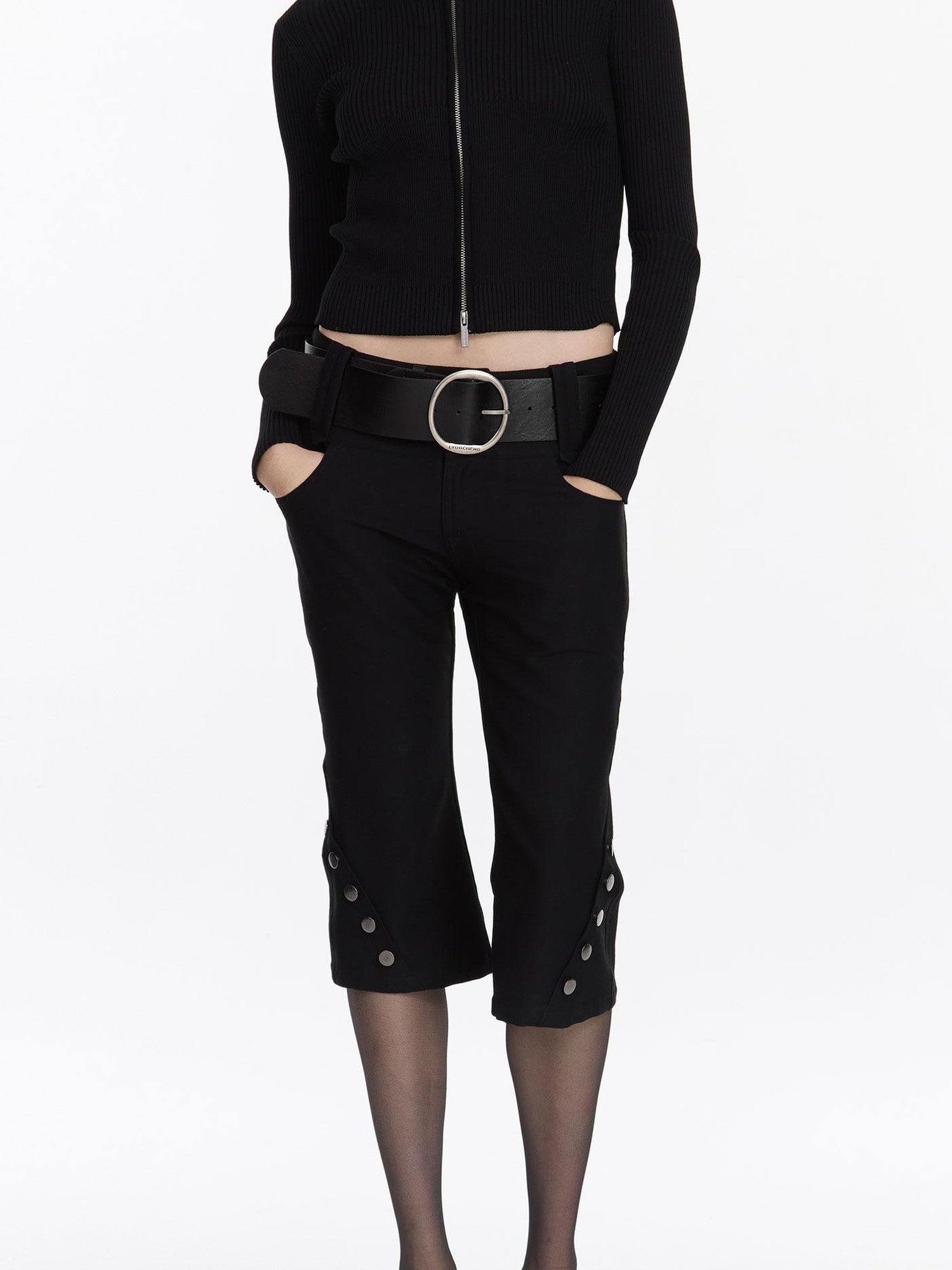LYUOCHENG Black Vintage Stretch Pocket 3d Low Waist Women&